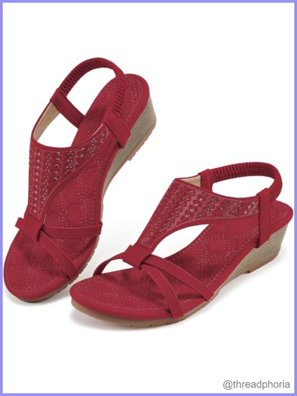 Wedge Sandals Faux Leather Open Toe Elastic Ankle Strap Platform Women's